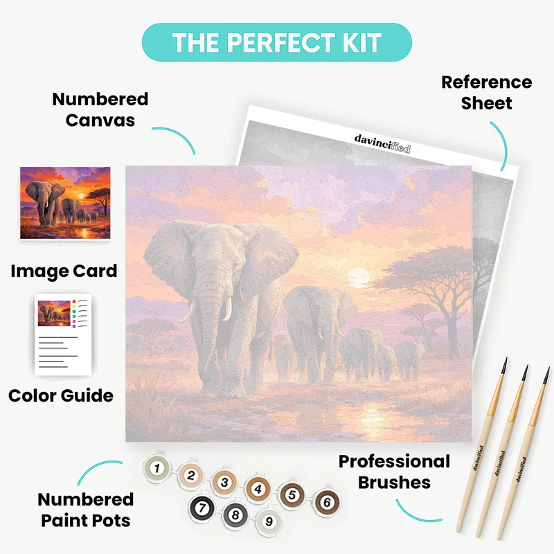 Savanna Elephant Procession - Paint by Numbers Kit