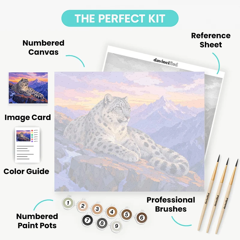 Snow Leopard's Mountain Perch - Paint by Numbers Kit