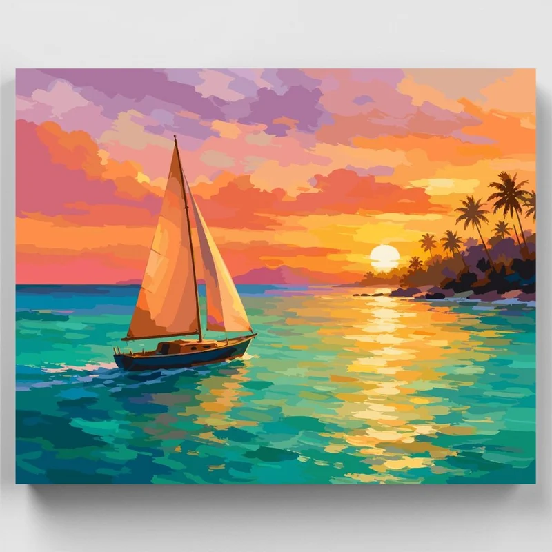 Sailboat Island Sunset - Paint by Numbers Kit