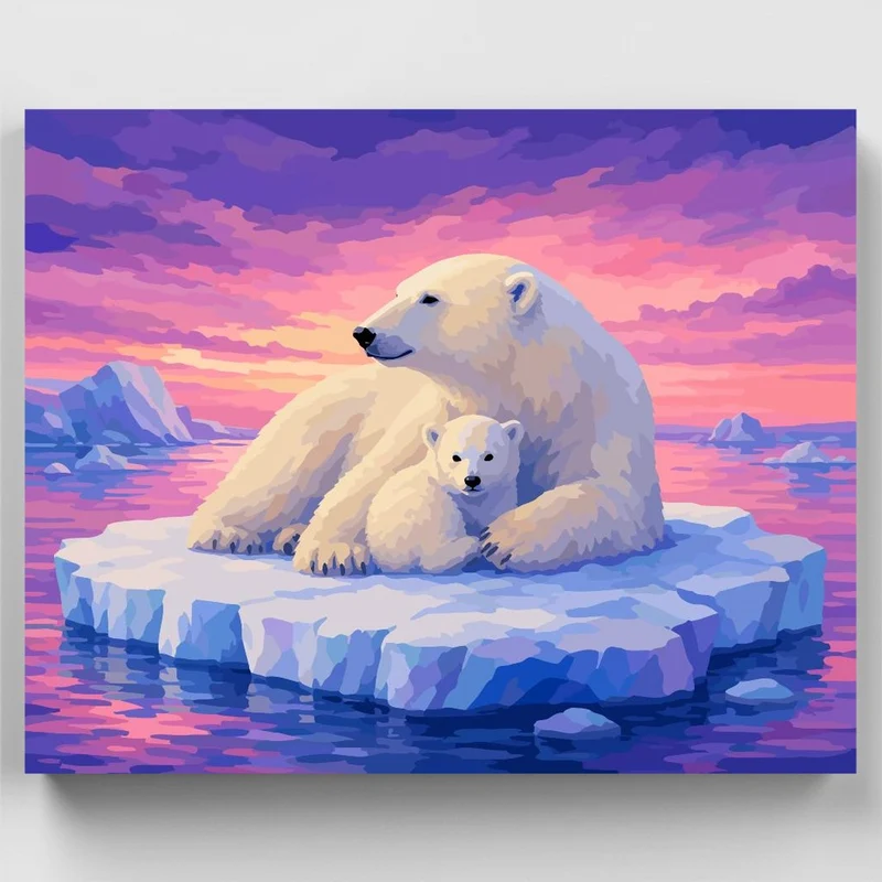 Polar Bear Cub Embrace - Paint by Numbers Kit