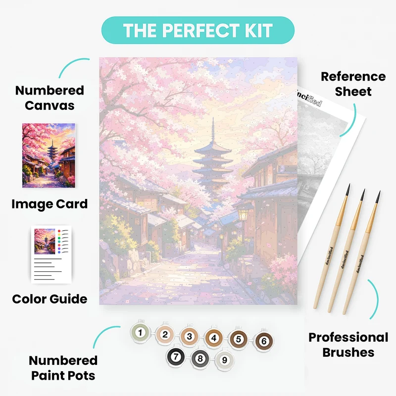 Kyoto Pagoda Sakura Lane - Paint by Numbers Kit