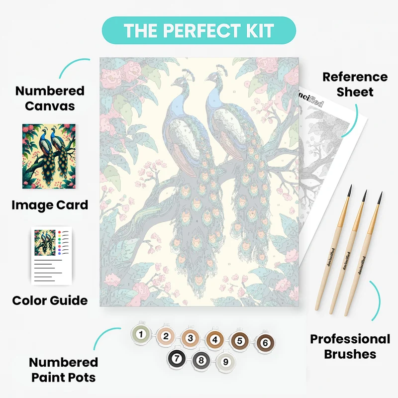 Majestic Peacocks in Blooming Garden - Paint by Numbers Kit