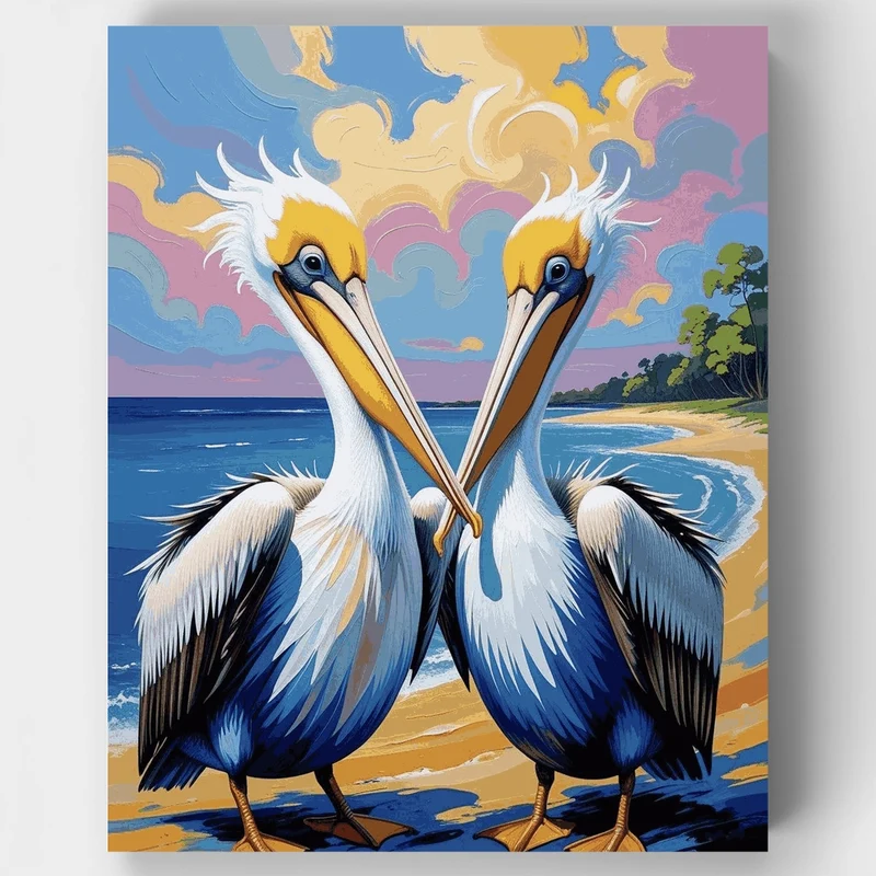 Majestic Pelicans at Sunset Beach - Paint by Numbers Kit