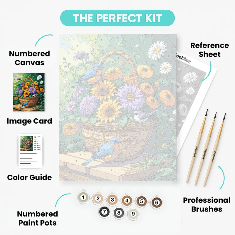 Bluebirds and Sunflower Basket - Paint by Numbers Kit