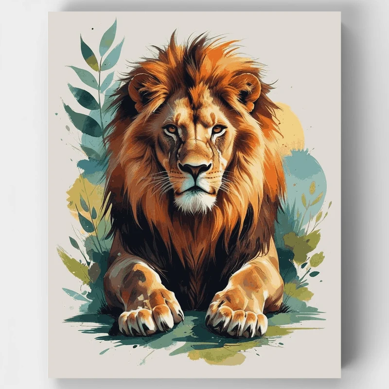 Regal Lion Resting in Foliage - Paint by Numbers Kit