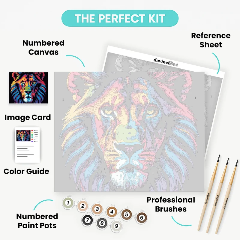 Vivid Multicolor Lion in Rainbow Hues - Paint by Numbers Kit
