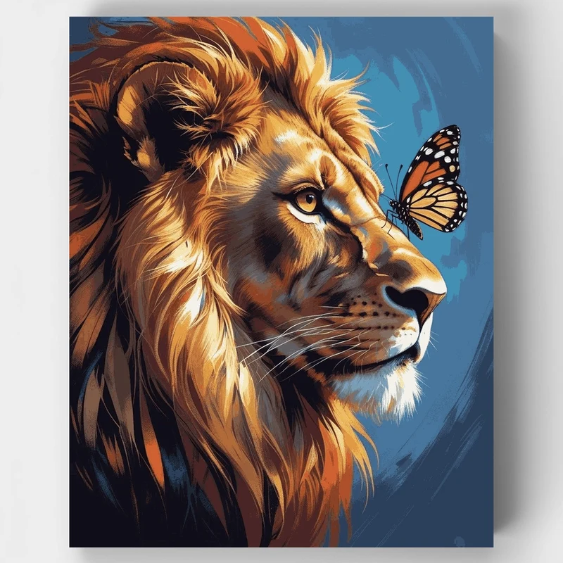 Majestic Lion with Butterfly - Paint by Numbers Kit