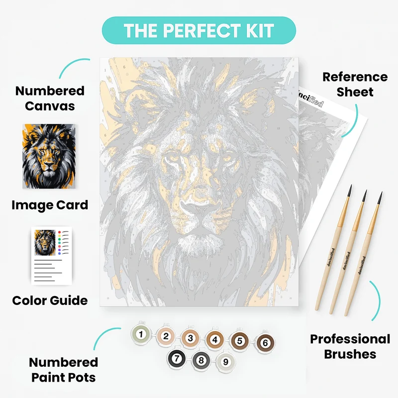 Majestic Lion in Orange and Black - Paint by Numbers Kit