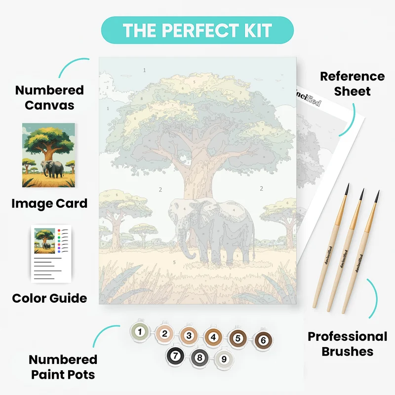 Majestic Elephant Under African Baobab - Paint by Numbers Kit