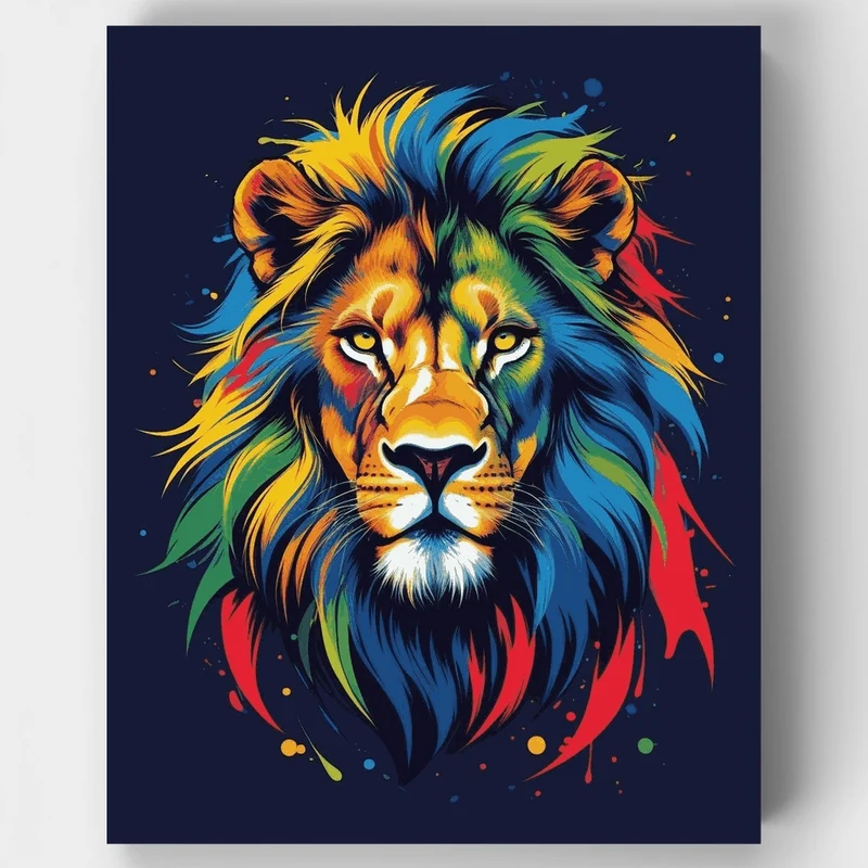 Explosive Colorful Lion with Dynamic Mane - Paint by Numbers Kit