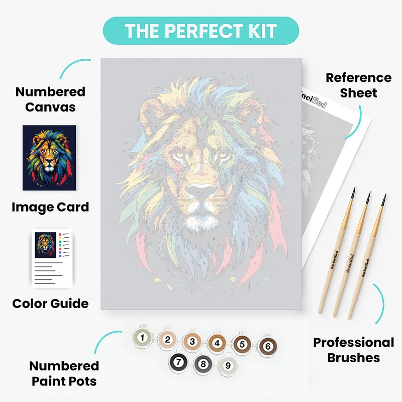 Explosive Colorful Lion with Dynamic Mane - Paint by Numbers Kit