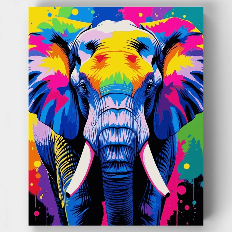 Neon Rainbow Elephant Pop Art - Paint by Numbers Kit