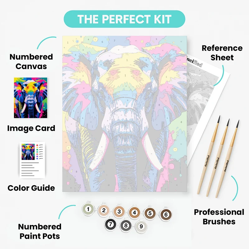 Neon Rainbow Elephant Pop Art - Paint by Numbers Kit