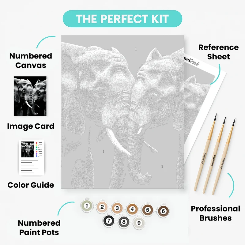 Majestic Elephants in Black and White - Paint by Numbers Kit