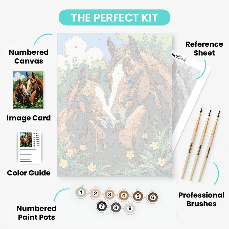 Mother and Foal in Blooming Meadow - Paint by Numbers Kit