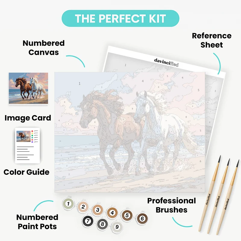 Two Horses Running on Beach - Paint by Numbers Kit