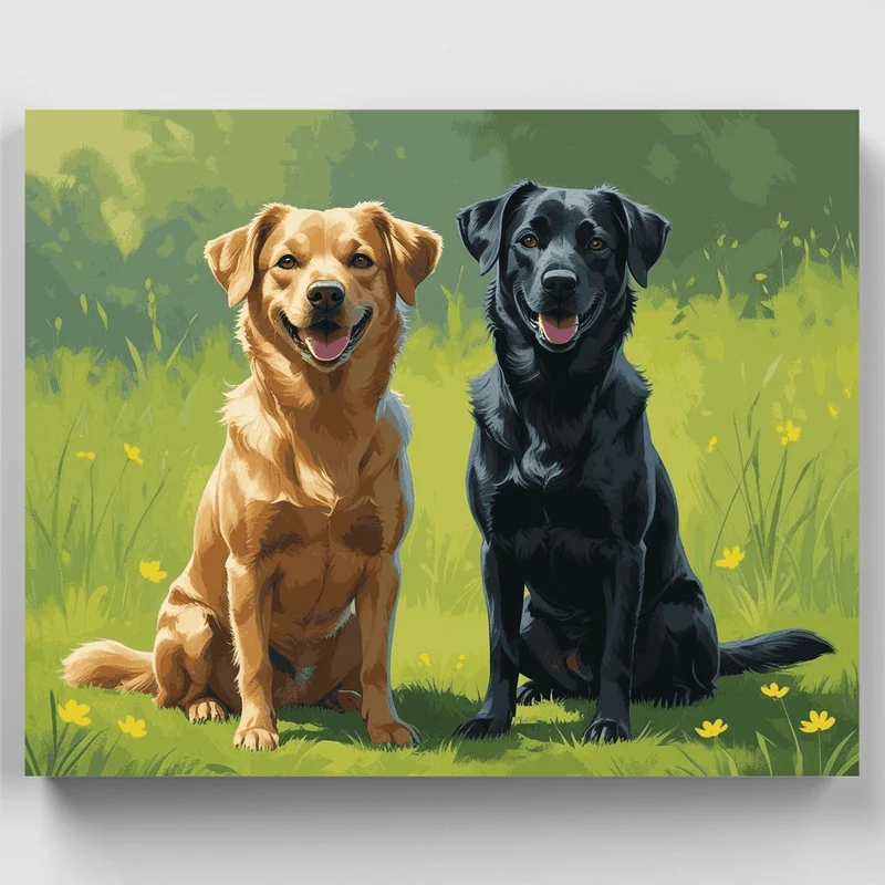 Loyal Labradors in Meadow - Paint by Numbers Kit