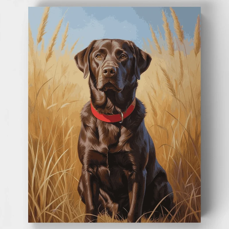 Chocolate Labrador in Golden Wheat Field - Paint by Numbers Kit