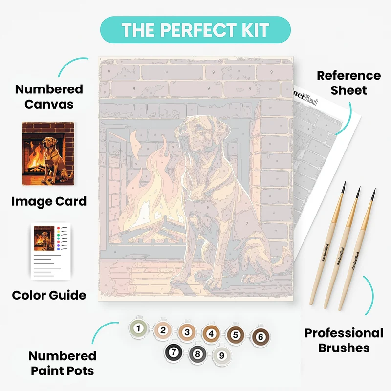 Golden Labrador by the Fireplace - Paint by Numbers Kit