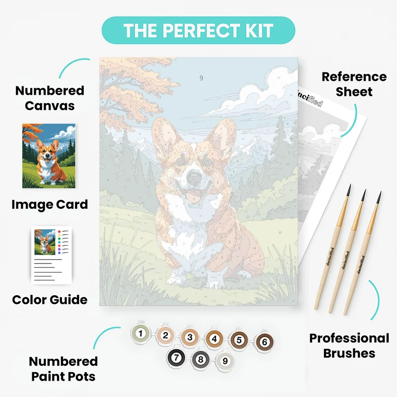 Corgi in Mountain Landscape - Paint by Numbers Kit
