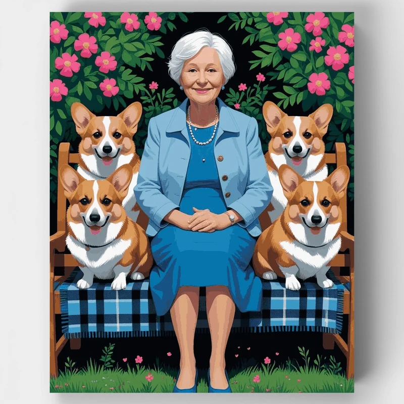 Elegant Woman with Four Corgis - Paint by Numbers Kit