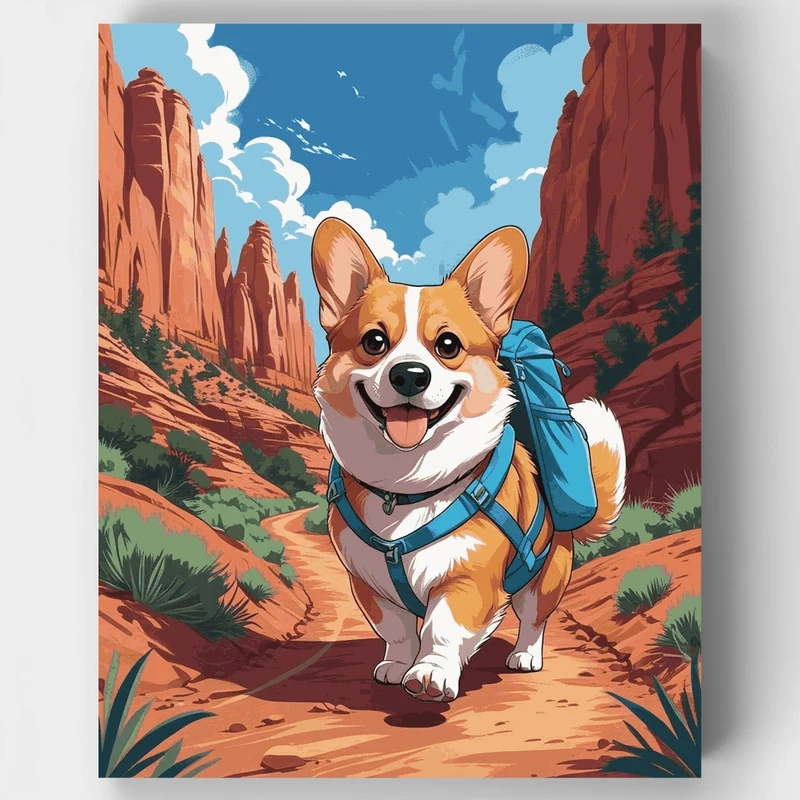Adventure Corgi with Backpack - Paint by Numbers Kit