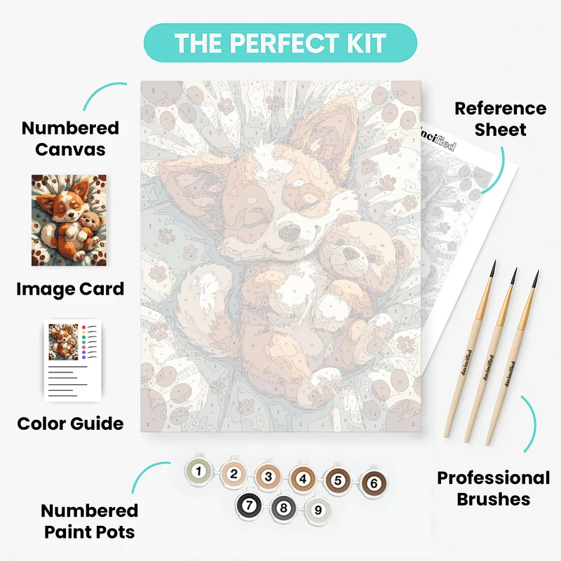 Sleeping Corgi with Teddy Bear - Paint by Numbers Kit