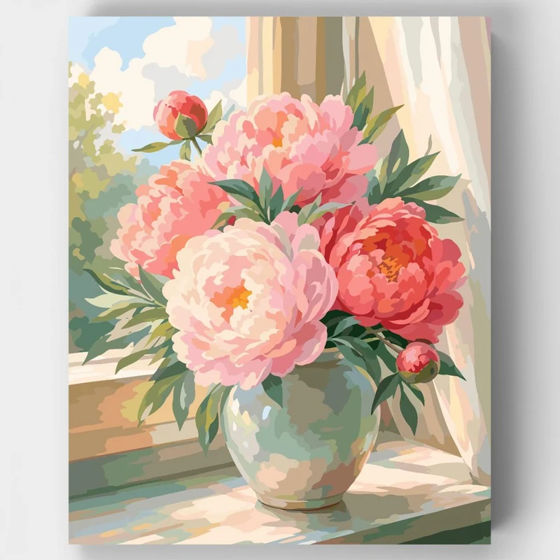 Peonies at the Window - Paint by Numbers Kit