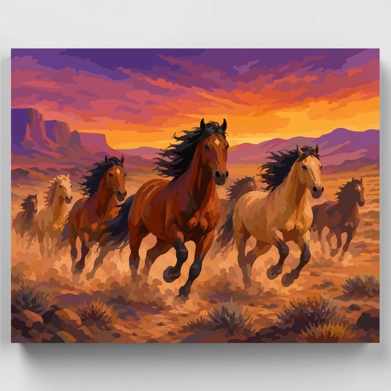 Wild Mustangs at Sunset - Paint by Numbers Kit
