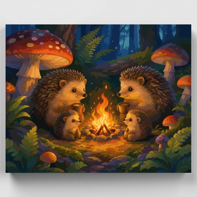 Hedgehog Family Campfire - Paint by Numbers Kit