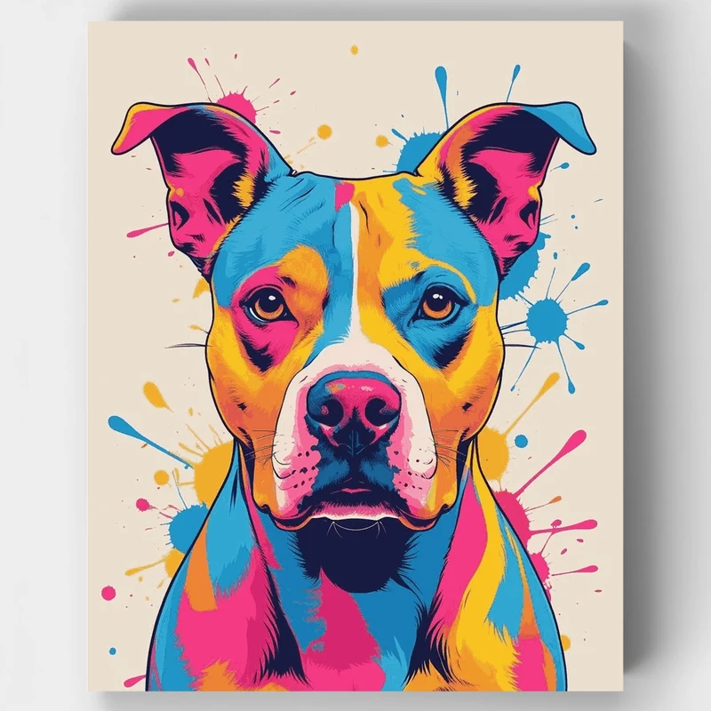 Colorful Pop Art Pitbull Portrait - Paint by Numbers Kit