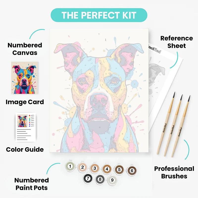 Colorful Pop Art Pitbull Portrait - Paint by Numbers Kit