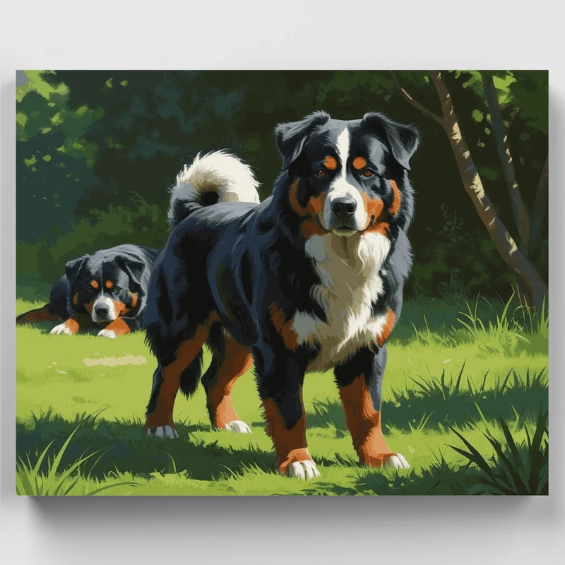 Bernese Mountain Dogs in Nature - Paint by Numbers Kit
