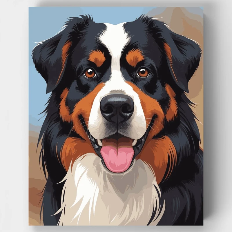Happy Bernese Mountain Dog Portrait - Paint by Numbers Kit