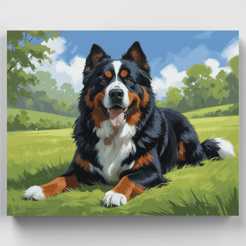 Bernese Mountain Dog in Meadow - Paint by Numbers Kit