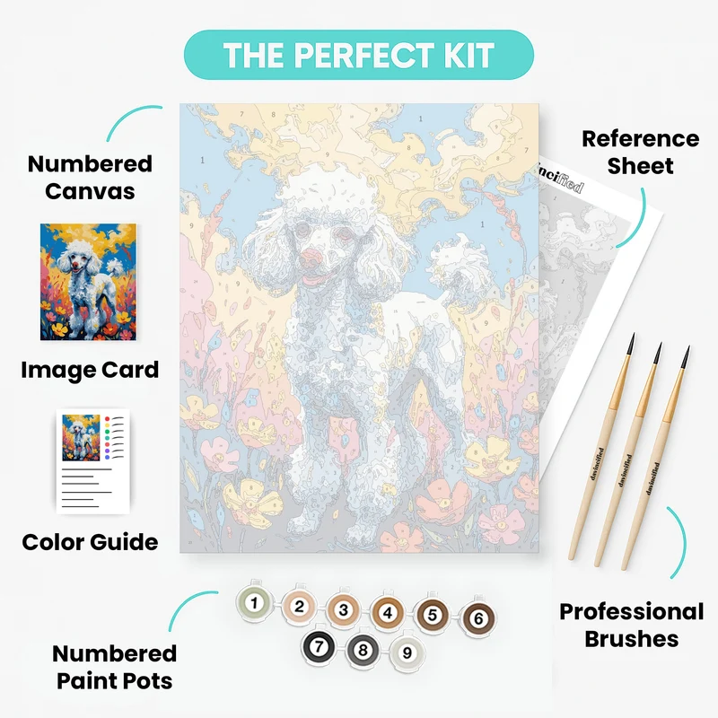 White Poodle in Wildflower Meadow - Paint by Numbers Kit