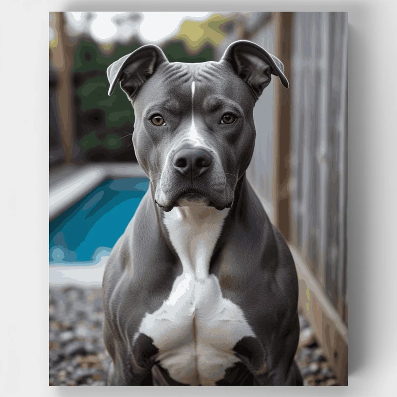 Gray and White Pitbull Portrait - Paint by Numbers Kit