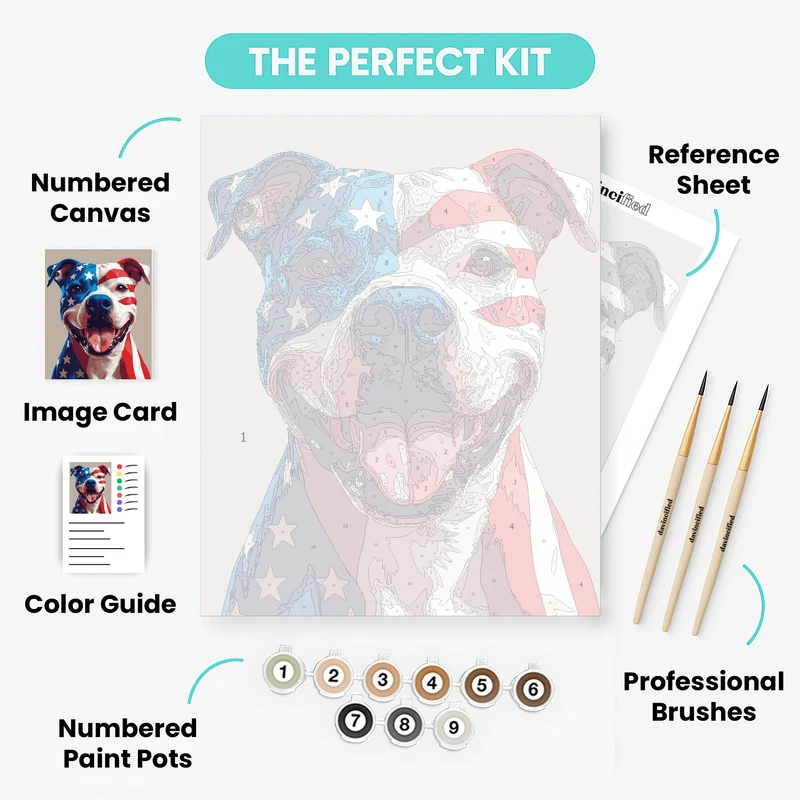 Patriotic Pitbull with American Flag - Paint by Numbers Kit