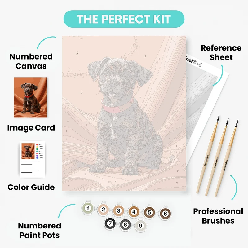Adorable Brindle Puppy with Red Collar - Paint by Numbers Kit