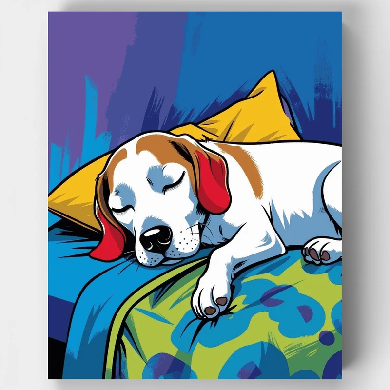 Sleeping Beagle on Colorful Pillows - Paint by Numbers Kit