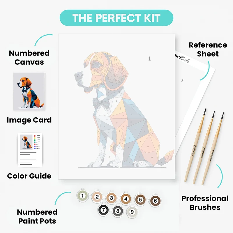 Geometric Beagle Puppy with Bow Tie - Paint by Numbers Kit