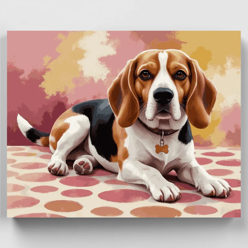 Beagle with Polka Dot Background - Paint by Numbers Kit