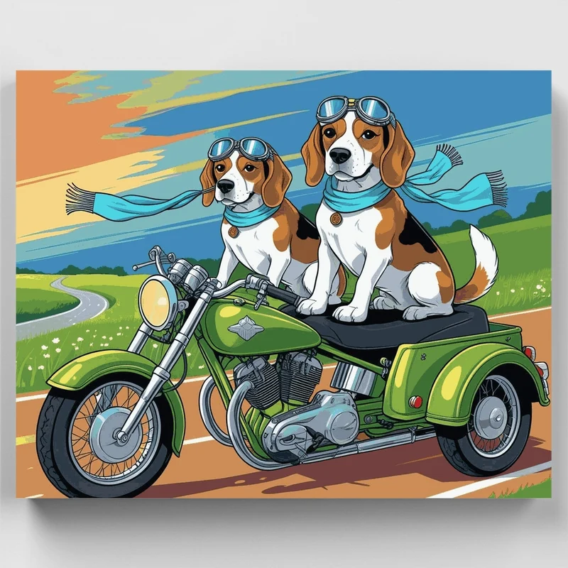 Beagles on a Motorcycle Adventure - Paint by Numbers Kit