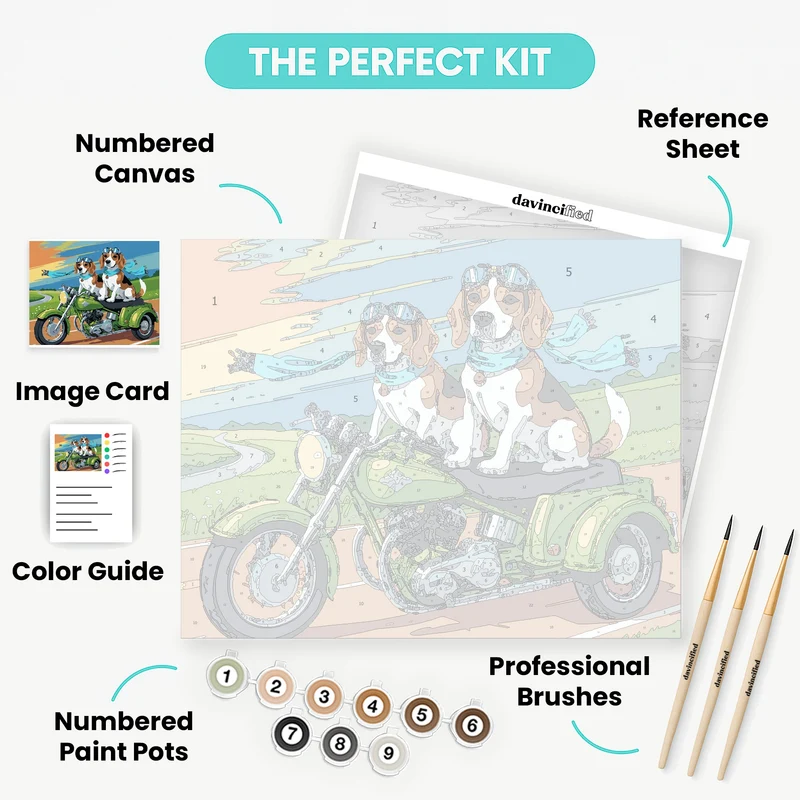 Beagles on a Motorcycle Adventure - Paint by Numbers Kit