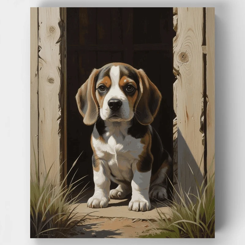 Beagle Puppy at the Doorway - Paint by Numbers Kit