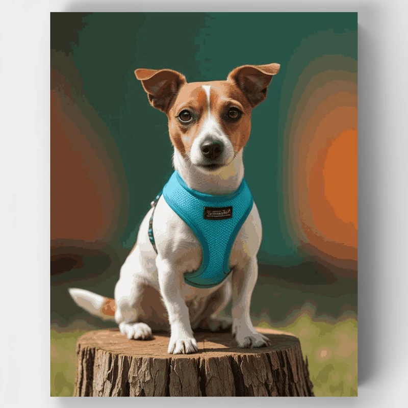 Jack Russell in Turquoise Harness Portrait - Paint by Numbers Kit