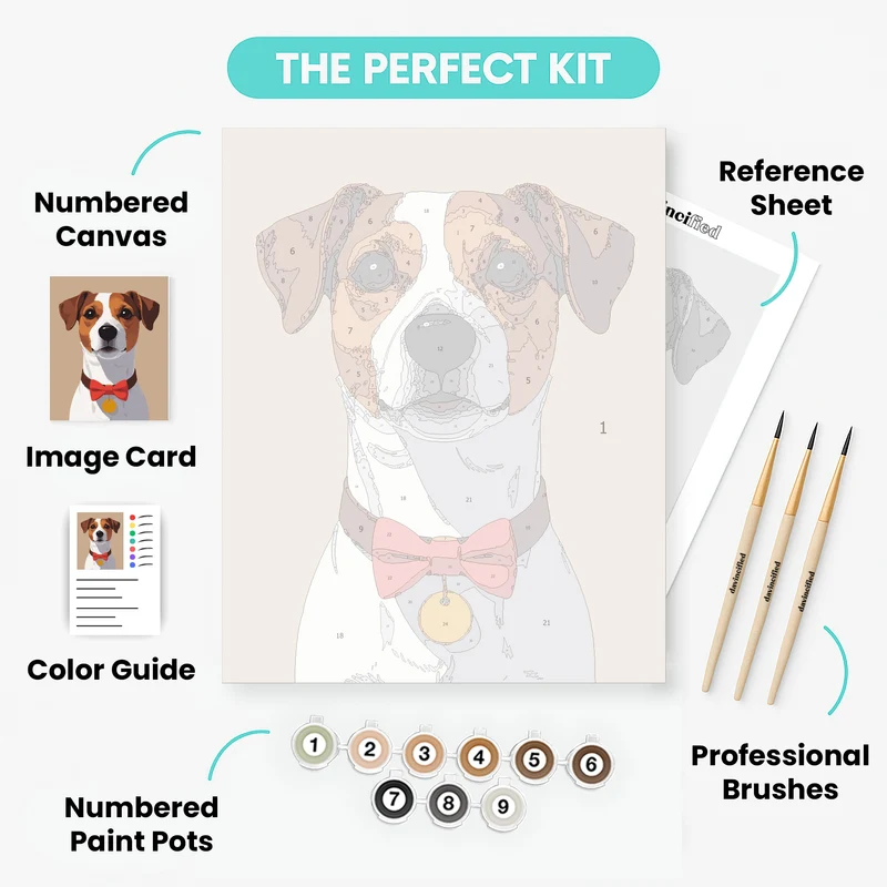 Dapper Jack Russell Terrier with Red Bow Tie - Paint by Numbers Kit