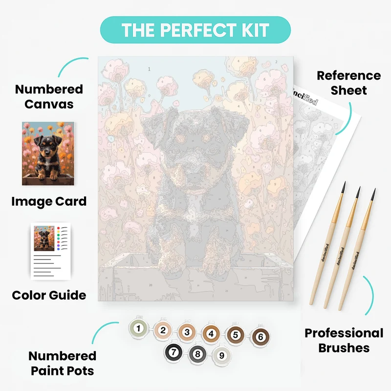 Adorable Puppy in Flower Garden - Paint by Numbers Kit