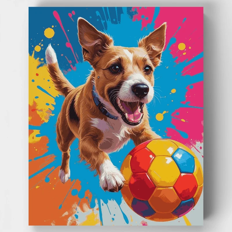 Energetic Dog with Soccer Ball - Paint by Numbers Kit