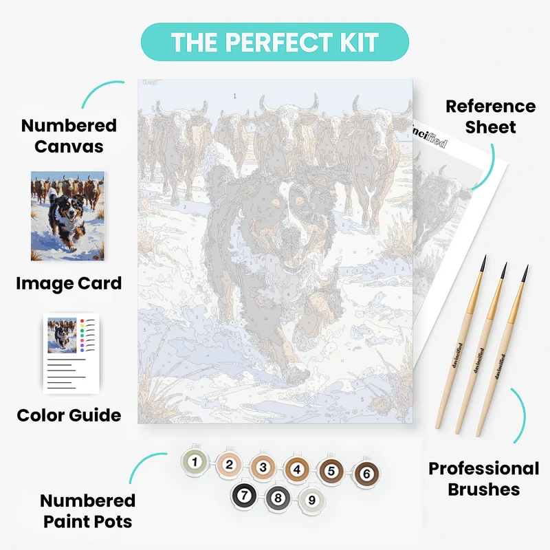 Australian Shepherd Herding Cattle in Snow - Paint by Numbers Kit